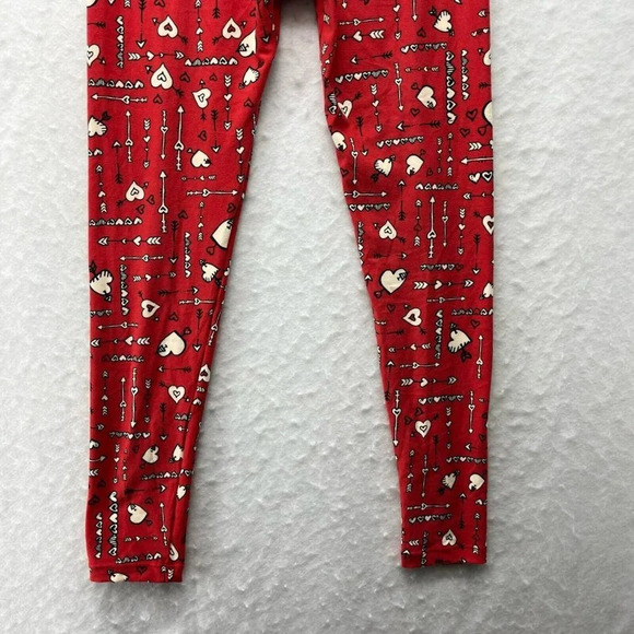 LulaRoe Leggings Women's Sz OS Red Hearts Print Mid Rise Wide Waistband Stretch - Picture 11 of 12